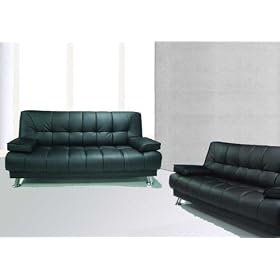 2PCS MODERN LEATHERETTE FUTON SOFA BED SET, ITEM #3510BK-2, BLACK by UTM