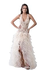 V-neck Organza Slit Evening Dress 