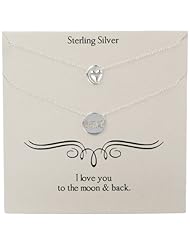 Sterling Silver Duo Necks, Moon and Heart and "Love" Necklace, 16"+2" Extender