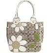 Coach Signature Bleecker Applique Flower Floral Shopper Bag Tote Khaki White