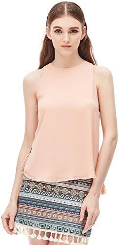 NAKED ZEBRA WOMEN'S SIDE LACE-UP TASSEL TANK TOP CHAMPAGNE SMALL
