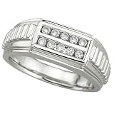14K White Gold Two Rows Men's Diamond Ring