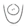 Sterling Silver 5.5-6mm Genuine Freshwater Cultured Peacock Pearl Necklace Bracelet & Stud Earrings Set