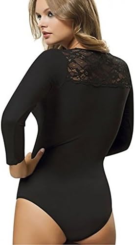 NBB Womens Sexy Basic Solid Long Sleeve V-Neck Bodysuit Lingerie W/Lace, Size S