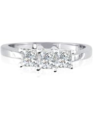 1 1/2ct Princess Three Diamond Ring in 14K White Gold. ( sizes 4 - 9)
