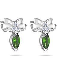 0.12 Cts Diamond & 0.50 Cts Chrome Diopside Earrings in 14K White Gold