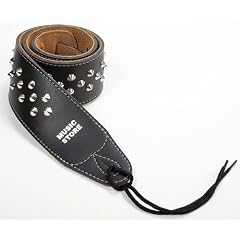 Music Store Gitarrengurt 4663 Black Leder, Spitz-Nieten