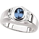 14K White Gold Man's London Blue Topaz and Diamond Ring