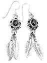 Sterling Silver and Black Onyx Indian or Native American Style Feather Hook Earrings