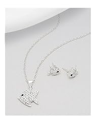 Fish Jewelry set Earrings In 92.5 Sterling Silver