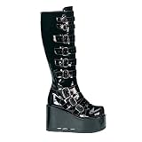CONCORD 4 1/4 Inch Gothic Platform Knee Boots Buckle Detail Black Dark Cherry Demonia Pleaser
