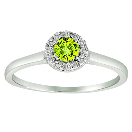 Platinum Halo Round Diamond & Peridot Engagement Ring 