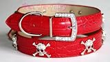 Dog Collar and Leash Set - 20-inch Swarovski Crystal Skull Dog Collars & leash set (red)