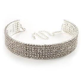6-Row Swarovski Crystal Choker Necklace (Silver&Clear)