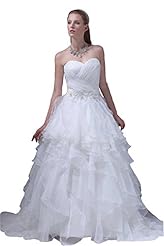 Sweetheart Organza Ruched Lace-Up  Dress with a Chapel Train 