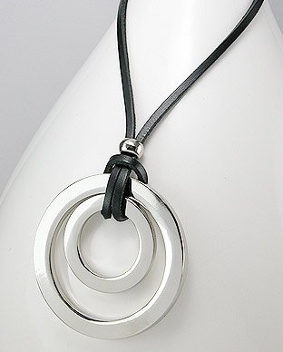 Collier En Cuir Noir Avec Acier Plaqué Rhodium-50Cm 