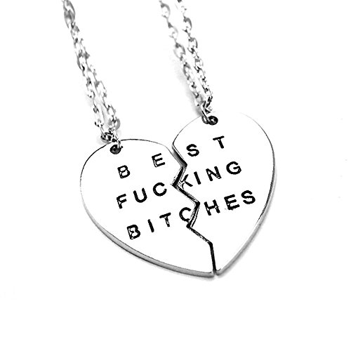 Cosplaywho best fucking bitches split heart pendant necklace 2 pc