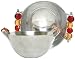 Aluminum Large Round Bowl with Ruby Red and Gold Glass Bead Handles 9 1/4"D 4 1/4"H