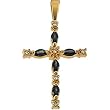 14K Yellow Gold Onyx and Diamond Cross Pendant - 30.00x17.00mm
