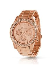Geneva Rose Gold Plated Classic Round CZ Ladies Boyfriend Watch