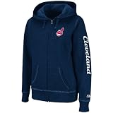 MLB Women's Cleveland Indians Steppin' Up Full Zip Marled Fleece Hoodie (Athletic Navy Marled, Large)