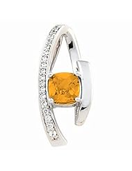 14K White Gold Antique Square Cut Citrine and Diamond Pendant -- LIFETIME WARRANTY