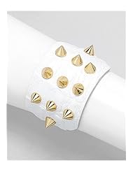 White Leather Bracelet In Brass