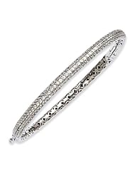 Sterling Silver Pave Rhodium-plated 175 Stone CZ Hinged Bangle