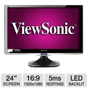 Viewsonic VX2450WM-LED 24-Inch (23.6-Inch Vis) Widescreen LED Monitor with Full HD 1080p and Speakers - Black
