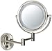 JERDON Wall-Mounted Makeup Mirror with LED Lighting - Lighted Makeup Mirror with 5X Magnification & Nickel Wall-Mount Arm - Direct Wire - Model HL65ND