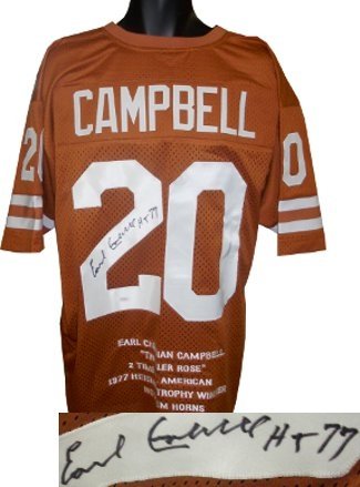 Earl Campbell Autographed/Hand Signed Texas Longhorns Orange Custom Jersey HT 77 (Heisman) w/ Embroi