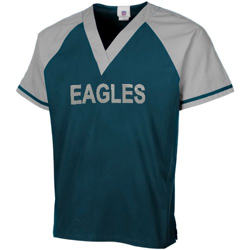 NFL Philadelphia Eagles Midnight Green-Silver Raglan Color Block Scrub Top (Small) at Amazon.com