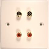 Euronetwork Wall Plate (loaded) 4 x RCA Socket (Phono) - 2 x Red & 2 x Black plus a 45mm backbox