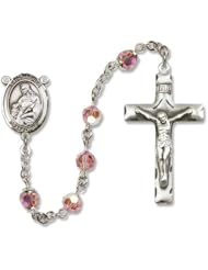 St. Agnes of Rome Patron Saint St. Sterling Silver Rosary w/Patron Saint Medal Center Catholic Religious Necklace Prayer w/Swarovski Austrian Tin Cut Crystal & Gemstone Beads Crucifix