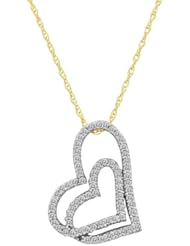 10K Yellow Gold 0.25 Cttw Double Heart Diamond Pendant Necklace, 18" Chain