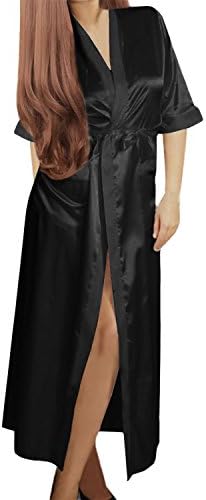 Zeroday Womens Ladies Girls Elegant Silk Kimono Long Style Ressing Gown Nightwear Nightdress Sleepwear (Black)