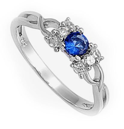 Sterling Silver Ring with Sapphire & Clear CZ