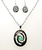 Image of Glitter Green Crystal Set Swirl Drop Earrings and Pendant On a 20