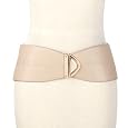 Beige Gorgeous Wide Gold Tone Push Buckle Cinch Waist Belt