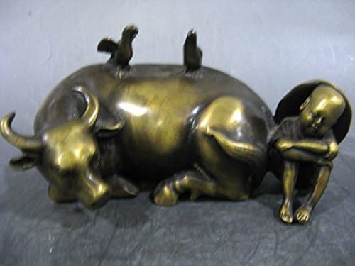 Chinese Antique Copper Ox Lad Petunia Statue