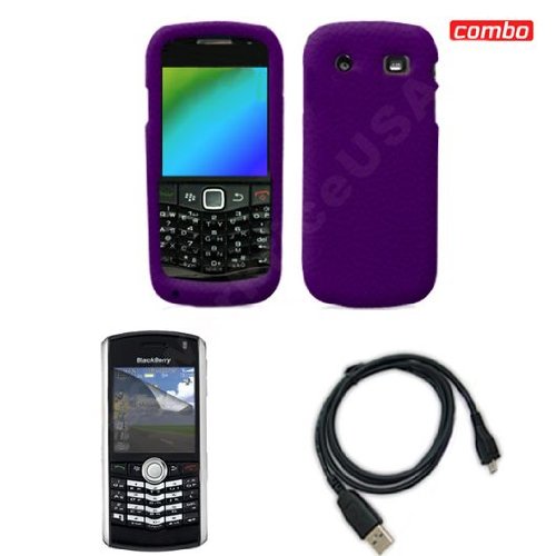 Blackberry pearl 9100 Combo Purple Premium Feel Silicon Skin Case Faceplate Cover + LCD Screen Protector + USB Data Charge Sync Cable for Blackberry pearl 9100