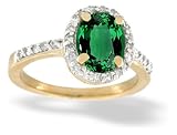 14K Yellow Gold Oval Created Emerald and Diamond Ring
