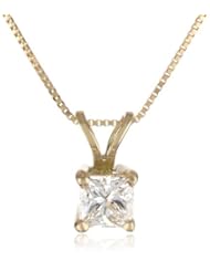 18k Gold Princess Cut Diamond Solitaire Pendant Necklace (1/2 ct, H-I Color, SI1-SI2 Clarity), 18"