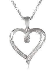 Sterling Silver Diamond Individual Prong Setting Heart Pendant Necklace (1/10 cttw, I-J Color, I2-I3 Clarity), 18"