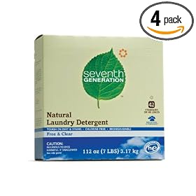 Seventh Generation Natural Laundry Detergent with Non-Chlorine Bleach, Free & Clear, Powder, 112-Ounce Boxes (Pack of 4)