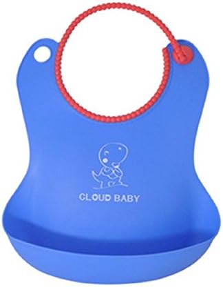WenMei Infant Baby Soft Silicone Kid Washable Bib Crumb Catcher fun Small dinosaur (Blue)