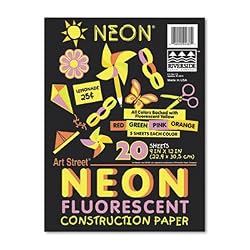 Art Street Neon Construction Paper, 9 x 12, Four Colors, 20 Sheets