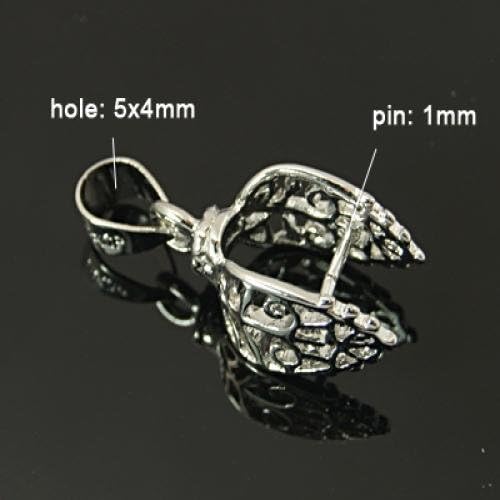 Pandahall 5pcs Platinum Color Brass Ice Pick Pinch Bails, 24mm, Pin: 1mm, Hole: 5X4mm