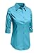 LE3NO Womens Slim-Fit 3/4 Sleeve V Neck Casual Work Shirts Top with Stretch