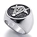 KONOV Embossed Stamped Freemason Masonic Stainless Steel Black Enamel Mens Ring